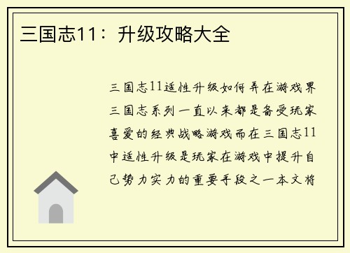 三国志11：升级攻略大全